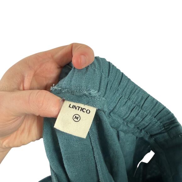 Lintico Blue 100% Linen Wide Leg Pants Button Fly Lagenlook Coastal Women Medium - Picture 4 of 6